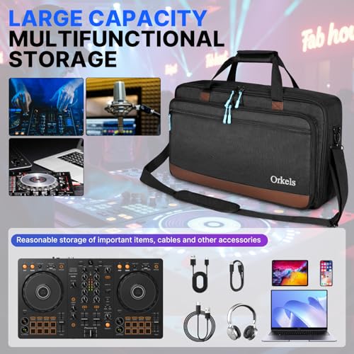 Image of ORKELS DJ Controller Bag, Portable DJ Travel Case with Storage Pocket, Fits Pioneer DDJ 400 SB3 SB2 RB 200, FLX4 REV1, DJ2GO2 Party Mix