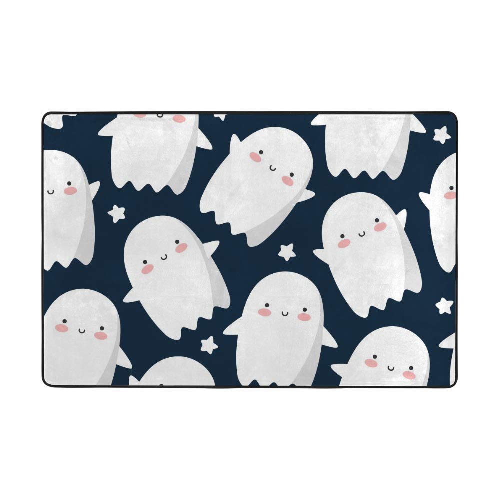 Grand tapis fantôme blanc et bleu corail en velours épais de 152x99 cm pour décoration