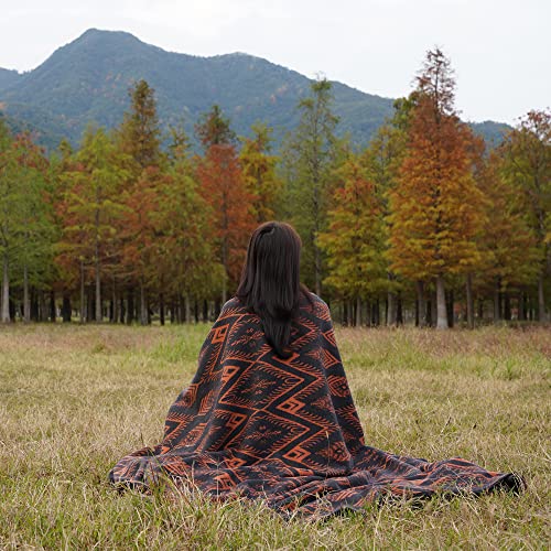 Putian Merino Wool Blanket - 4 Lbs Warm, Thick, Washable, Large 87" X 63" Throw For Outdoors, Camping,Couch, Bed, Travel-Super Soft Wool Blanket- Bohemia Orange #TOP2