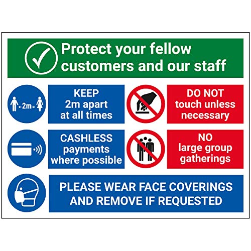 V Safety Cv211Ba-S Vsafety Protect Personale E Clienti – Segnale Di Rivestimenti Per Il Viso, 300 Mm X 200 Mm In Vinile Autoadesivo