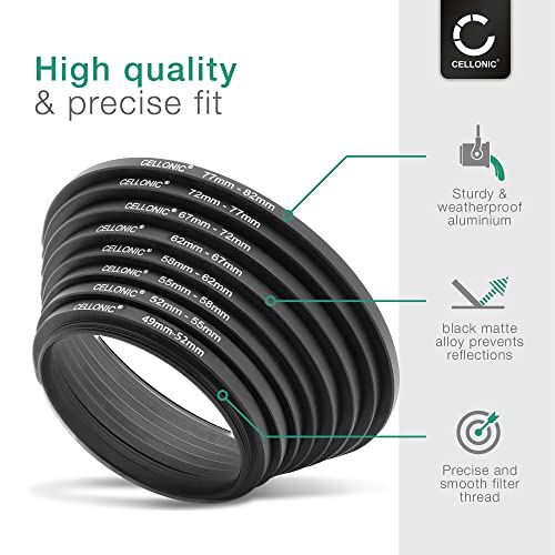 CELLONIC 8-Piece Step Up Ring Set Lens Filter Stepping Up Adapter Ring Mount Adapter Kit 49-52mm, 52-55mm, 55-58mm, 58-62mm - Image 4