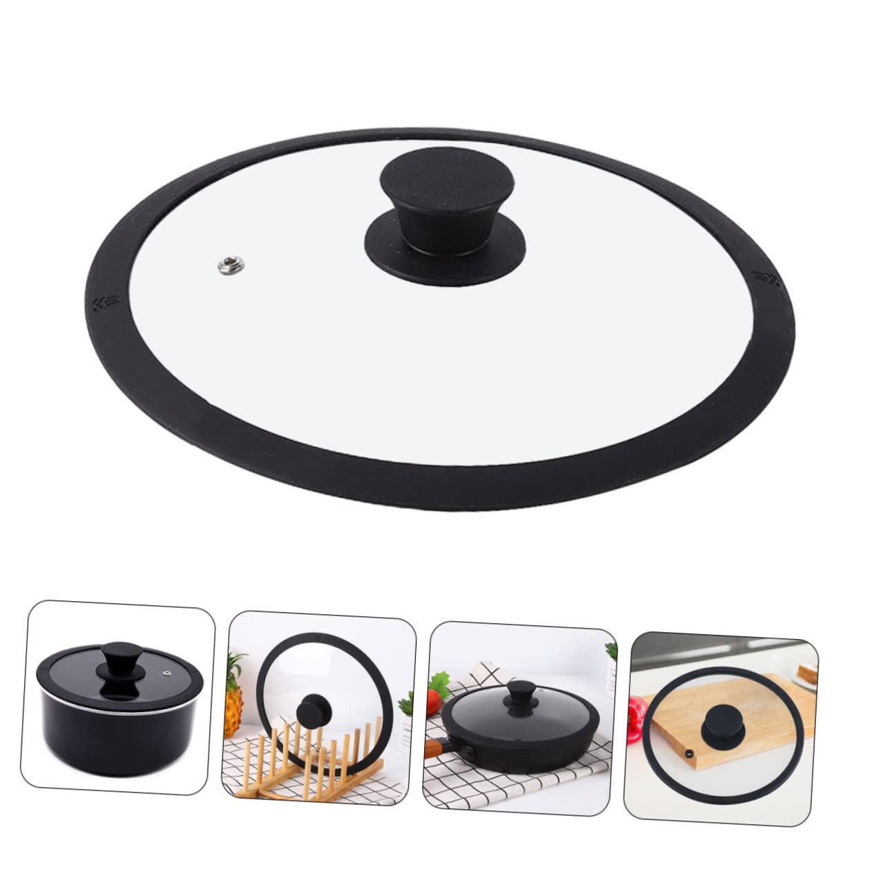 Coperchio Rotondo in Vetro Temperato Nero Bordo in Silicone