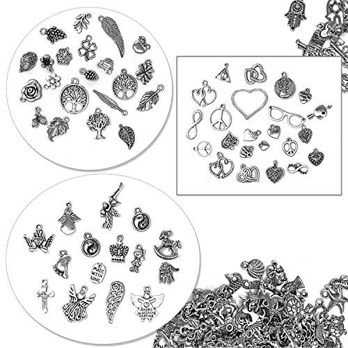 JIALEEY 200 PCS Wholesale Bulk Lots Jewelry Making Charms Mixed Smooth Tibetan Silver Metal Charms Pendants DIY for Necklace Bracelet Jewelry Making and Crafting - Thumbnail 2