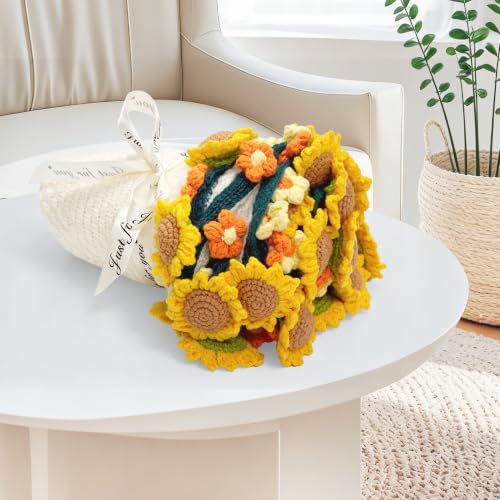 Vroas Flower Bouquet Blanket,Versatile Circular Crochet Sunflower Blanket, Soft and Breathable Suitable for Sofas,tablecloths or Home Decor,Romantic Eternal Gift 43 in, 21 Sunflowers and 40 Daisies — view 5