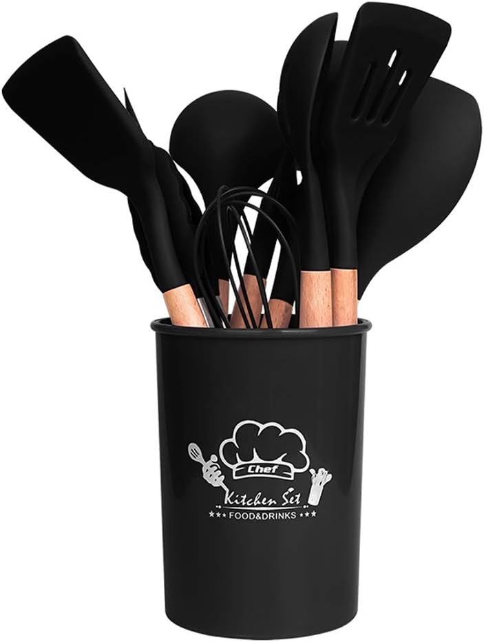 Kitchen tools European non-stick cookware silicone spatula 11 piece set with storage barrel high temperature resistant set(A)