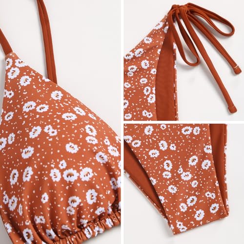Image of ZAFUL Women's Triangle Bikini Floral String Bikini Set Two Piece Swimsuit Bathing Suits