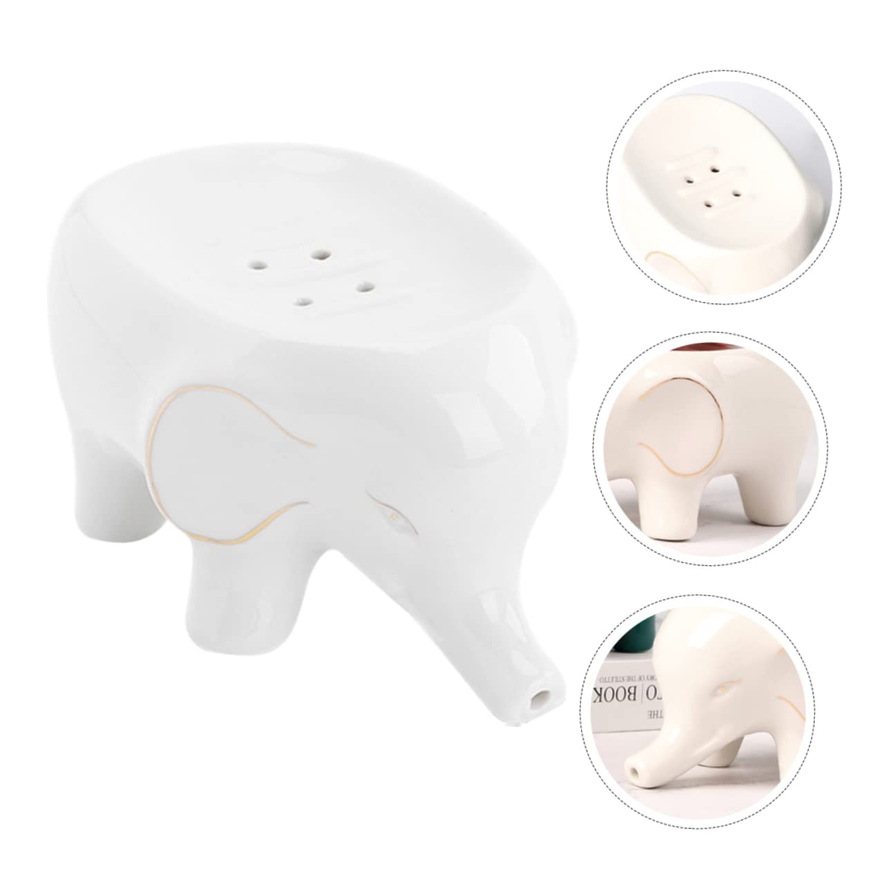 LABRIMP Jabonera de Cerámica Forma de Elefante, Orificio de Drenaje y Almacenamiento de Jabón para Baño y Hogar