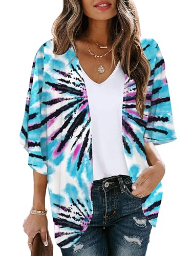 Chunoy Women Short Sleeve Tie Dye Open Front Outwear...