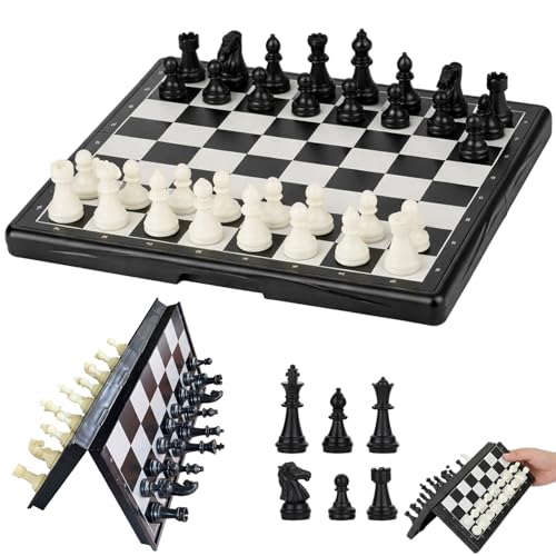 17.5x17.5cm Travel Chess Set Magnetic Portable Chess Board for Adults Mini Chess Set for Compact Storage Foldable Magnetic Chess Board for Gifts Travel and Outings