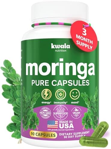 Moringa Capsules for Energy & Mood – Pure Moringa Powder Supplement – Made in USA – 3 Month Supply – 90 Capsules