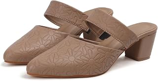 TRYME Women's Elegant Slip on Mules Floral Emboss Block Heel Sandals Price In India