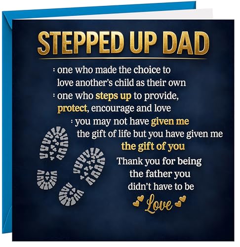 Fathers Day Card for Dad Step Dad Father Figure Gold Foil Thoughtful Words 350gsm Fathers Day Cards From Son or Daughter