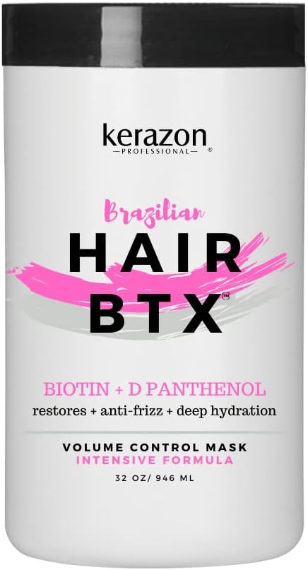 KERAZON Intensive Brazilian Hair BTX Treatment 32oz 946ml For All Hair Types, Thermal Activated Hair Mask Damaged Dry Repair and Long Lasting Volume And Frizz Control. Salon Size Packaging may vary.