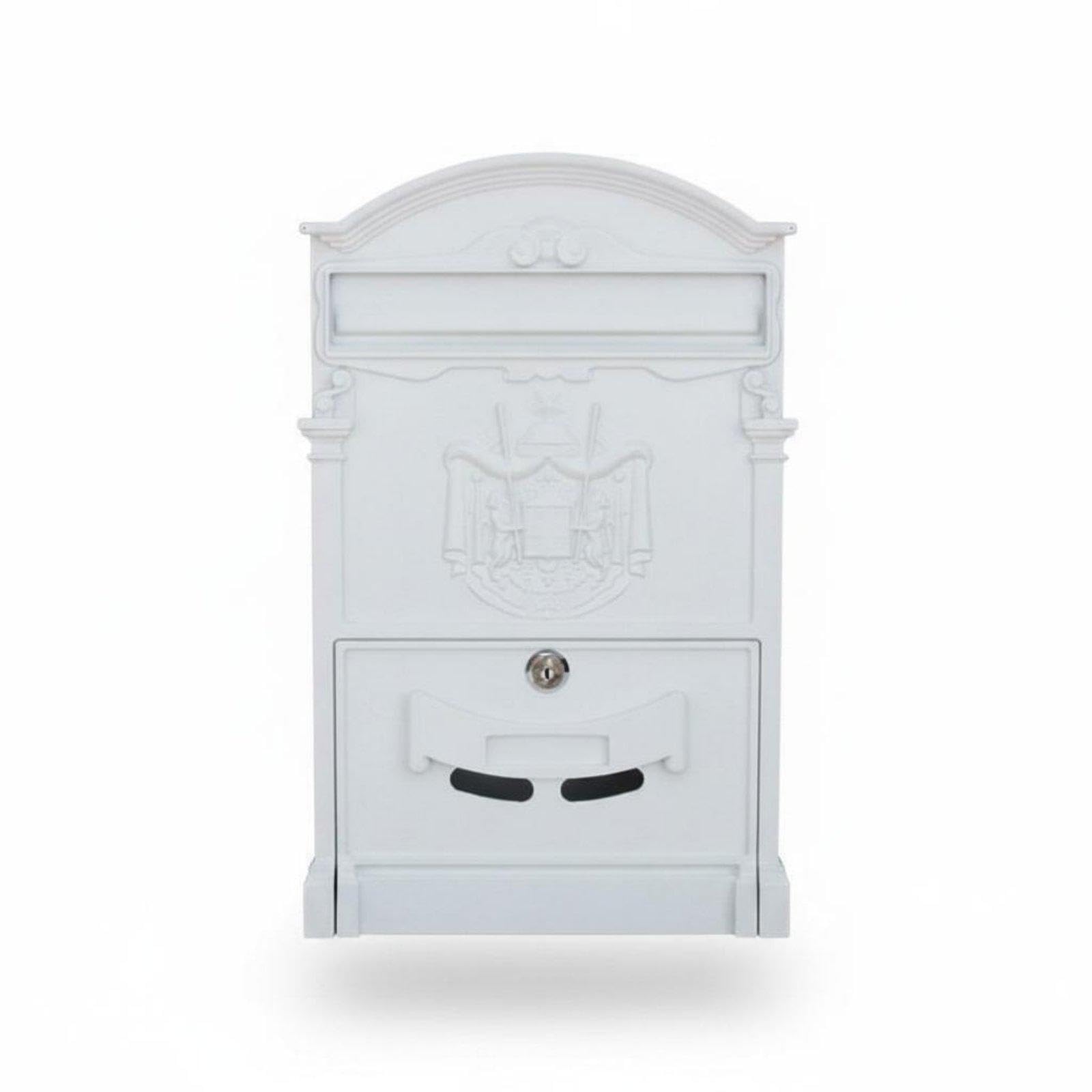 Lockable Wall Mailbox Weather Resistant Vintage Wall Mailbox Protected Latch Rainproof Post Box for Entryway, Villa Textured White-image-48