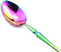 Vista 8 de JASHII Juego de cubiertos de titanio de lujo de 20 piezas de acero inoxidable 18/10 pulido con espejo de arco iris, incluye tenedor, cuchillo