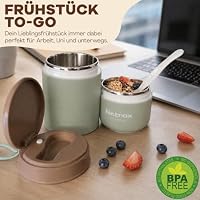 NetroxHome - Müslibecher To Go mit Löffel, Auslaufsicherer Joghurtbecher aus Edelstahl, Lunchbox, Müslibecher - für Joghurt Porridge Essen (Grün) – Ansicht 4