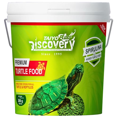 Image of Taiyo Pluss Discovery Turtle Food - 250 g Bucket Container (Improved Formula) | Complete Daily Nutrition Sticks with Spirulina & Vitamin C | Floating Sticks to Support Shell Strength & Growth