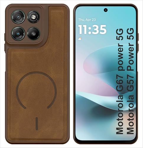 SBMS Back Cover for Motorola G67 power/G57 Power | Ultra Slim Soft Rubberised Hard Case | Oil Feel Soft Leather Back | Mag-Safe Design (Mag-Safe Not Support) | Camera Protection Moto G67 power (Brown)