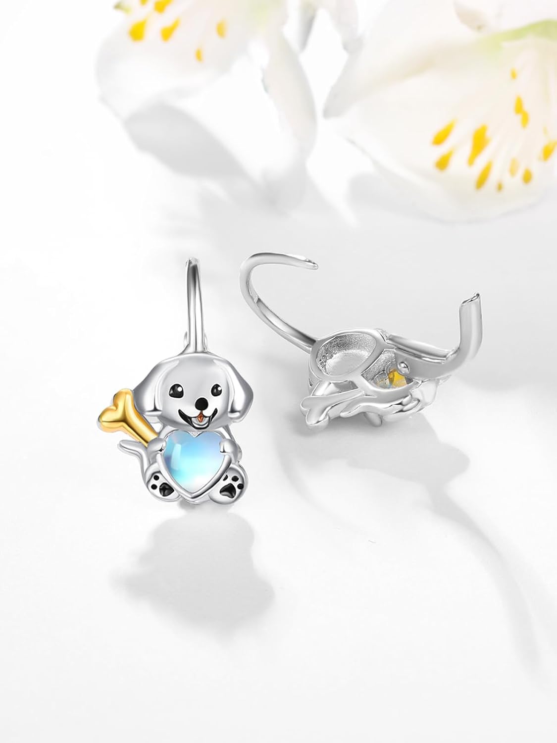 Dreamboat Moonstone Animal Leverback Earrings for Women 925 Sterling Silver Hypoallergenic Sensitive Ear Cute Animals Jewelry Christmas Birthday Gifts for Wife Daughter - Image 2