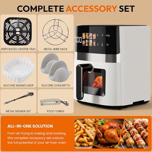 Image of Toree Smart View Digital Air Fryer with Window, Rapid Hot Air Technology, Oil-Free Cooking, With complete accessory set, silicone bake tray, tong, skewers etc. | 1 Year Warranty- 8130656959