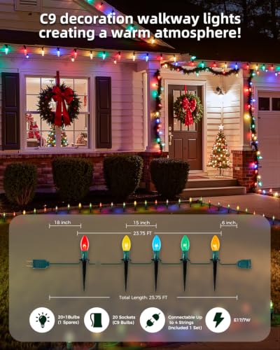 25.7' Brightown C9 Christmas Pathway Lights w/ 20 Multicolor Bulbs - image 3