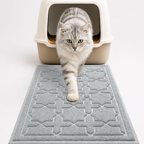 Image of Yimobra Cat Litter Mat, Easy Clean Trapping PVC Mat, 35.4 inch x 23.6 inch, Waterproof Backing, Non Slip Bottom, Scatter Control Pad for Litter Box, Grey