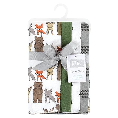 Image of Hudson Baby Unisex Baby Cotton Poly Flannel Burp Cloths, Wild Forest 4-Pack, One Size