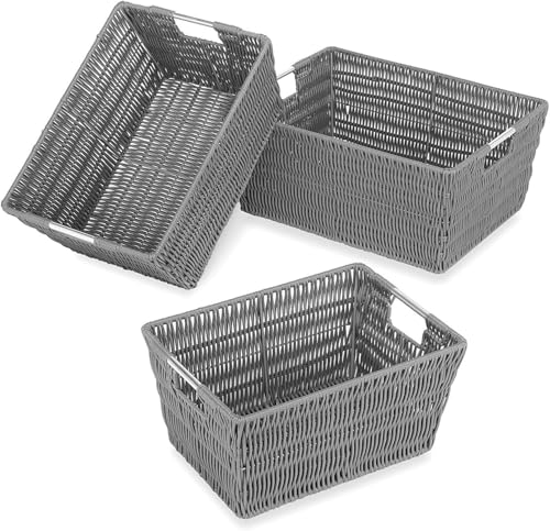 Image of Whitmor 18 Pack Storage Baskets, Large Woven Baskets for Storage Shelves Home, Pantry Baskets Organization and Storage, GREY.