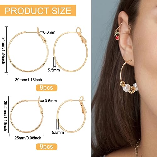 BENECREAT 16Pcs 2 Size Real 18K Gold Plated Hoop Earring Findings - Image 2