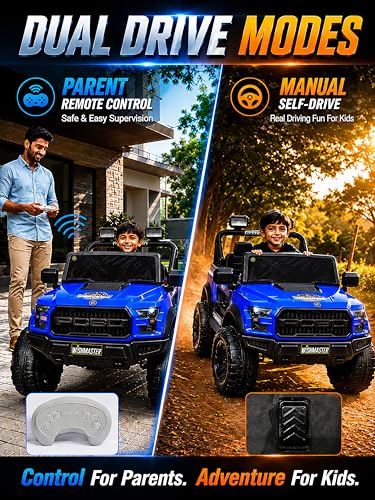 Image of Wishmaster 4x4 Electric Ride-On EV Car for Kids | 12V Battery Powered SUV Jeep with Remote Control, Manual Drive Mode, LED Lights & Suspension | Off-Road Toy Car for Boys & Girls Aged 2-8 Years