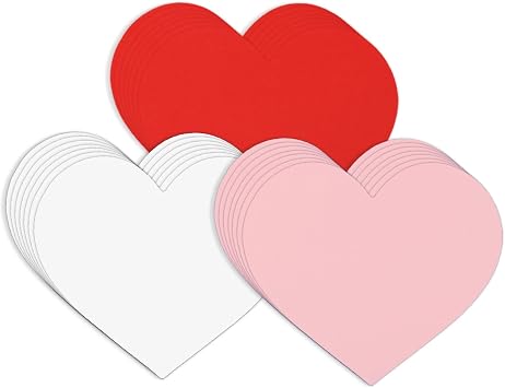 72pcs 6x5.2 Inch Heart Paper Cutouts Card, 3 Colors Large Heart Shaped Cut Outs Double-Sided Love Cardstock Valentines Day Crafts for Kids Classroom Bulletin Board Decoration