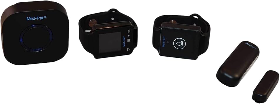 Med-Pat Care-4 Senior Home Safety System - Caregiver Pager Kit - Waterproof Emergency Button, Wearable LCD Touch Screen Receiver, Door Sensor - 5 Volume Options, 38 Ringtones - Independent Living