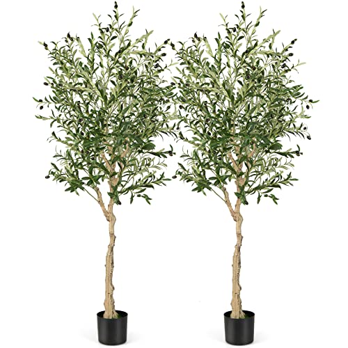 COSTWAY Olivo Artificial, Planta Artificial de 182 cm, Arbol Artificial Interior en Maceta con Frutas Realistas, Árboles Falsos, Plantas de Verde Interior, Decoración Moderna para Salon, Porche (2)