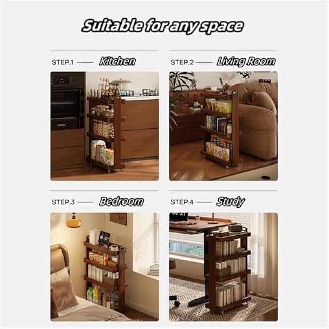 Ultra-Thin 4-Tier Utility Cart - Versatile Mobile Storage Rack for Kitchen, Dining Room & Living Room - Stylish Black Shelving Unit for Home Organization & Space Saving-xY9ezwk7