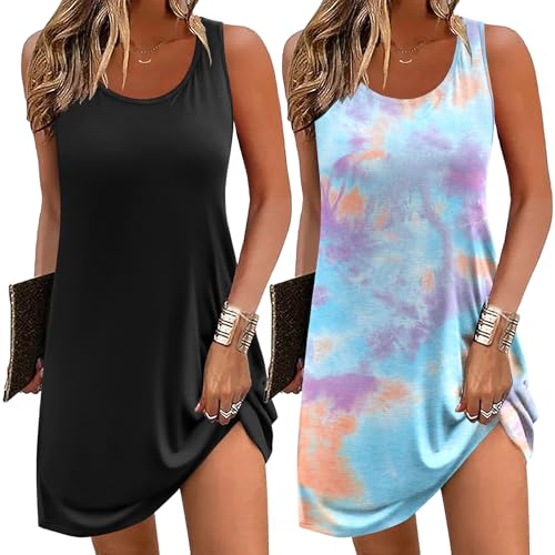 Image of Ekouaer Nightgowns for Women 2 Pack Sleeveless Sleepwear Tank Sleep shirts Chemise Nightshirt S-XXXL