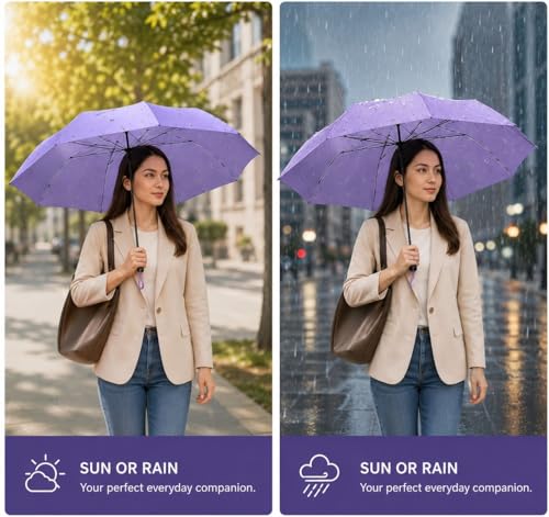 Image of Umbrella, Mini Folding Windproof & Compact UV Umbrella for Sun Protection Rain Windproof Strong Large 3 Fold for Women Handbags,3 Fold for Men Women, Stylish & Compact