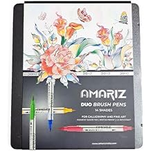 Doms Amariz Duo Brush Pens |14 Shades Tin Box | For Calligraphy and fine Art |Pigment Based Ink | Water Proof | UV Resistant