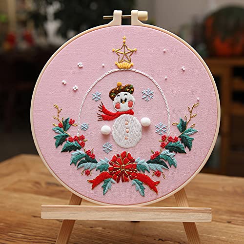 Image of Gogobear 7.9 inch Desktop Wall 3D Art Embroidery Painting Adult Beginner Handmade Embroidery DIY Christmas Snowman Material Kit Complete Set Includes All Materials