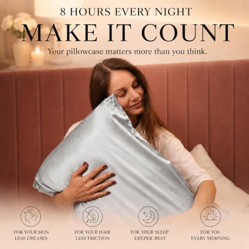 Image of FURBO 100% Pure Mulberry Silk Pillowcase | 22 Momme 6A Grade Silk Pillow Cover for Hair & Skin | Cooling, Breathable, Smooth & Soft | Hidden Zipper Closure | Anti-Frizz (1 Pack, Silver)