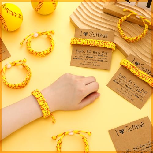 12 Pcs Softball Bracelet Gifts Adjustable Braided Bracelet Softball Party Favors Inspirational Sport Accessories Gifts for Teams Player Women Birthday Sport Theme3