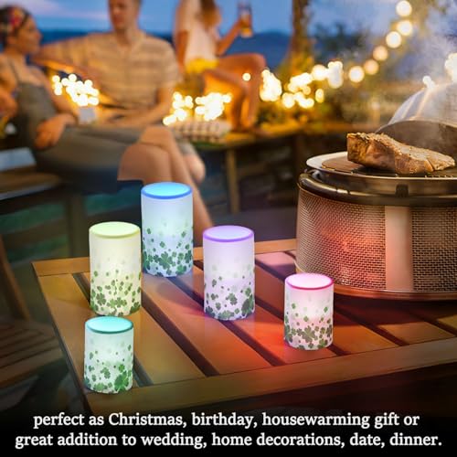 Image of ALAZA St Patricks Day Clover Flickering Flameless Candles Battery Operated with Remote Timer,Tea Light Candles LED Pillar Votive Candles Set of 2 for Outdoor Indoor Decorations11