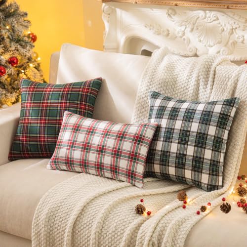 Image of AQOTHES Christmas Plaid Decorative Throw Pillow Covers Red Green 18x18