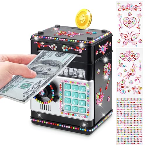 Piggy Bank for Kids Girls Boys with Password Code Lock Cash Coin Can Piggy Bank Girls Electronic Money Safe Bank for Kids Money Box with DIY Diamond Sticker Gift for 4 7 8 9 10 11 Year Old Boys