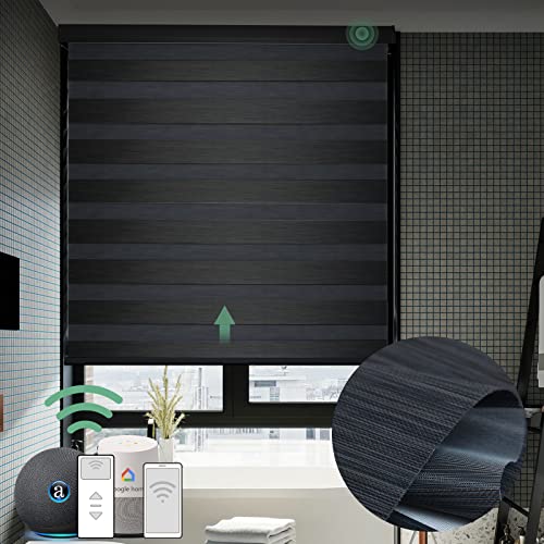 Persiana enrollable doble eléctrica con control remoto, compatible con Alexa, ajuste personalizado, persianas para interiores, 95% opacas, color negro carbón