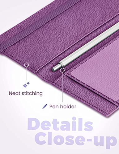 Image of Yarnic Checkbook Cover for Personal Checkbook, Checkbook Holder with Pen Holder & Built-in Clear Plastic Divider for Duplicate Checks (Grape)