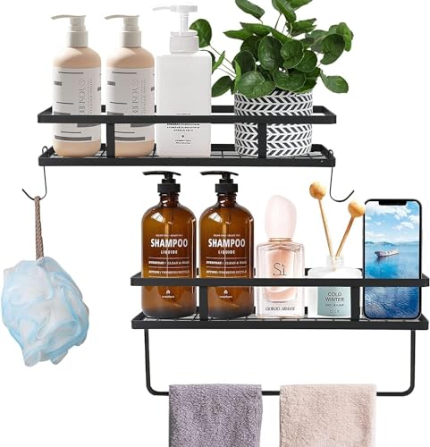 Image of 2 Tier Bathroom rack holder Spice Rack Organizer, Black bathroom wall Storage Shelf for Kitchen Cabinet, Pantry Storage (wall mounted)