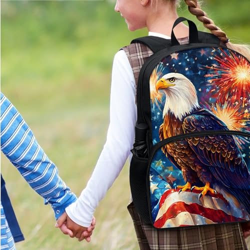 Boys 17 Inch School Backpack with Lunch Box Elementary Student Patriotic American Flag Bald Eagle Backpack and Lunch Bag Set for Boys Comfy Padded Back Lightweight Animal Bookbag4