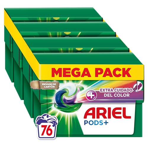 ARIEL PODS Todo en 1 Detergente Lavadora Liquido en Capsulas/Pastillas, 76 Lavados (4x19), Jabon Limpieza Profunda, Mas Color, Cuidado Extra del Color y el Brillo