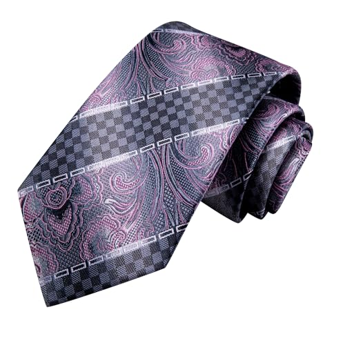 Image of Hi-Tie Men Ties Sets Silk Stripe Paisley Necktie Pocket Square Cufflinks for Business Wedding