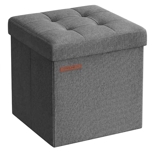 SONGMICS 11.8 Inches Small Folding Storage Ottoman Cube, Storage Footrest, Foot Rest Stool, for Living Room, Bedroom, Dorm, Dark Gray ULSF028G01 Dark Gray 11.8"D x 11.8"W x 11.8"H